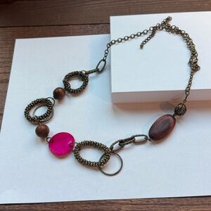 Elegant Bronze and Pink Beaded Necklace